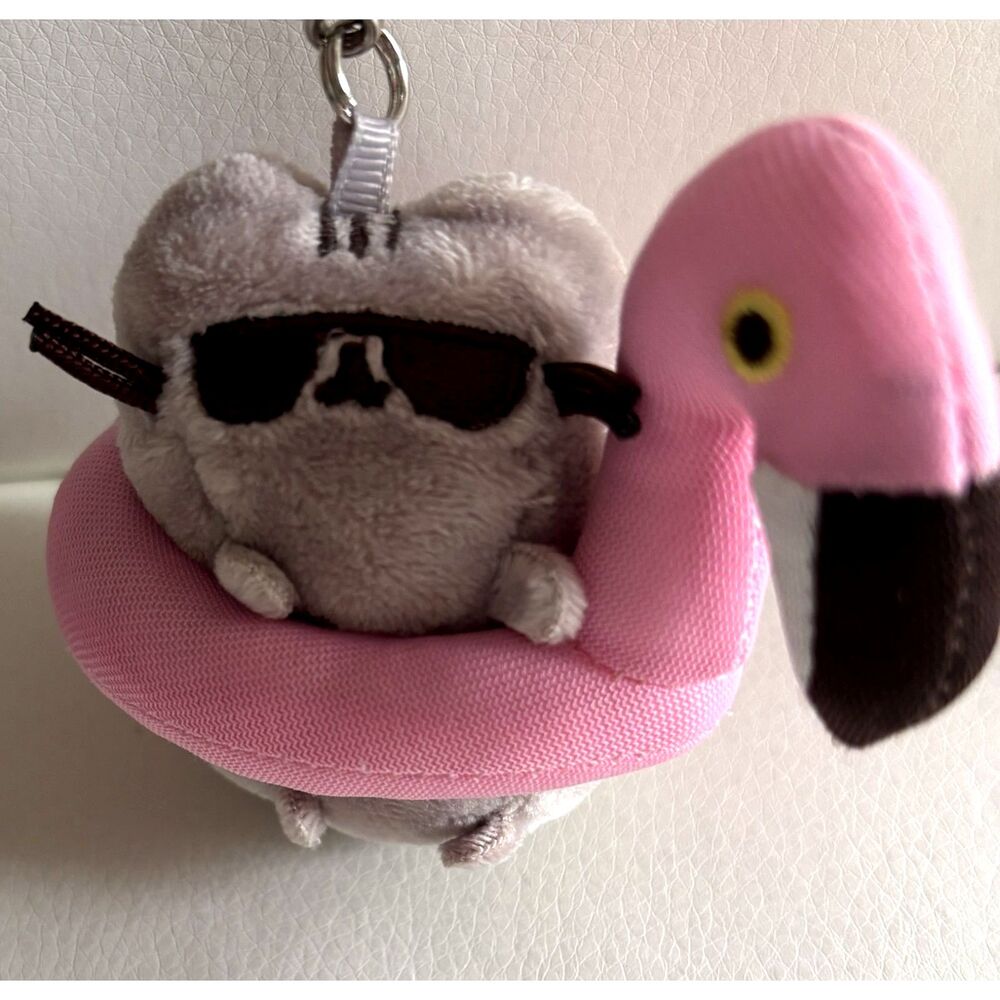 Pusheen Plush Flamingo Pool Float Keychain Clip Cat Sunglasses Soft Stuffed Toy